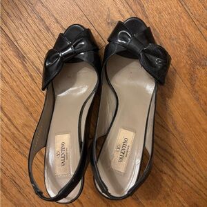 Valentino Black Patent Bow Slingback Heels
